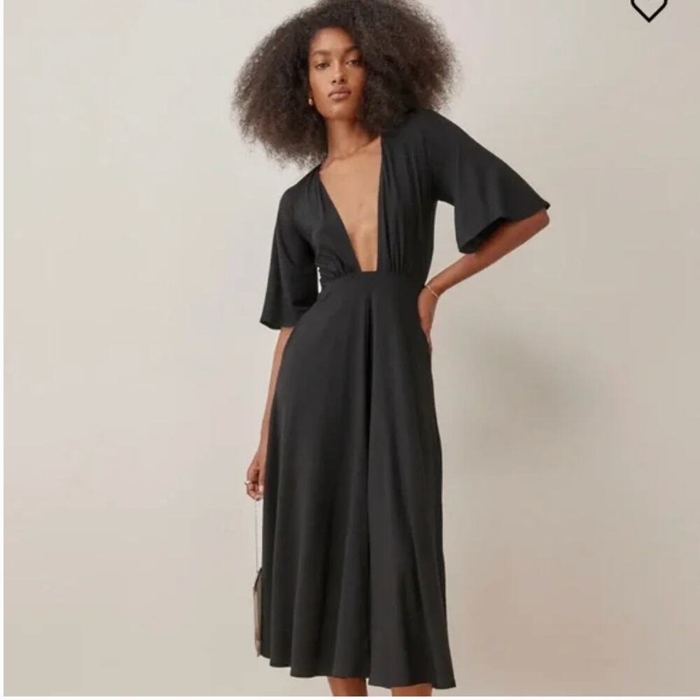 NEW REFORMATION Black Ernest Midi Dress | S